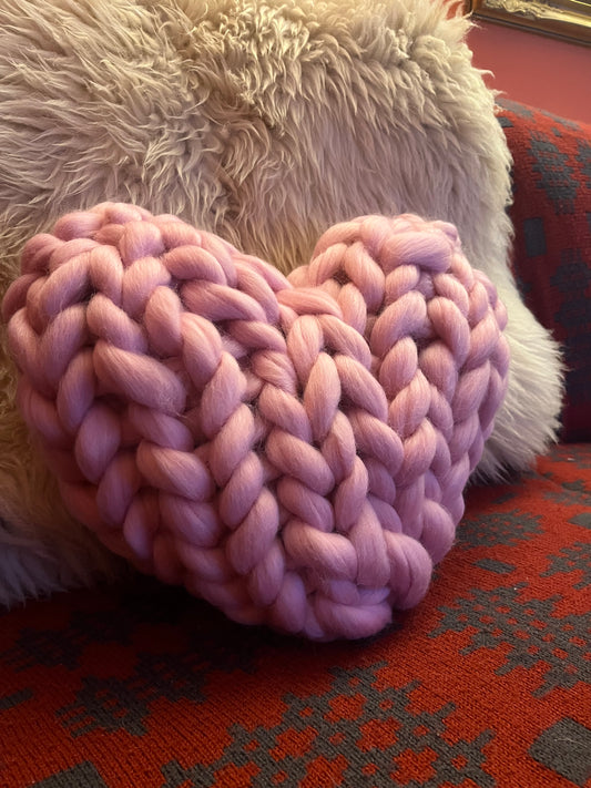 Chunky knit heart cushion