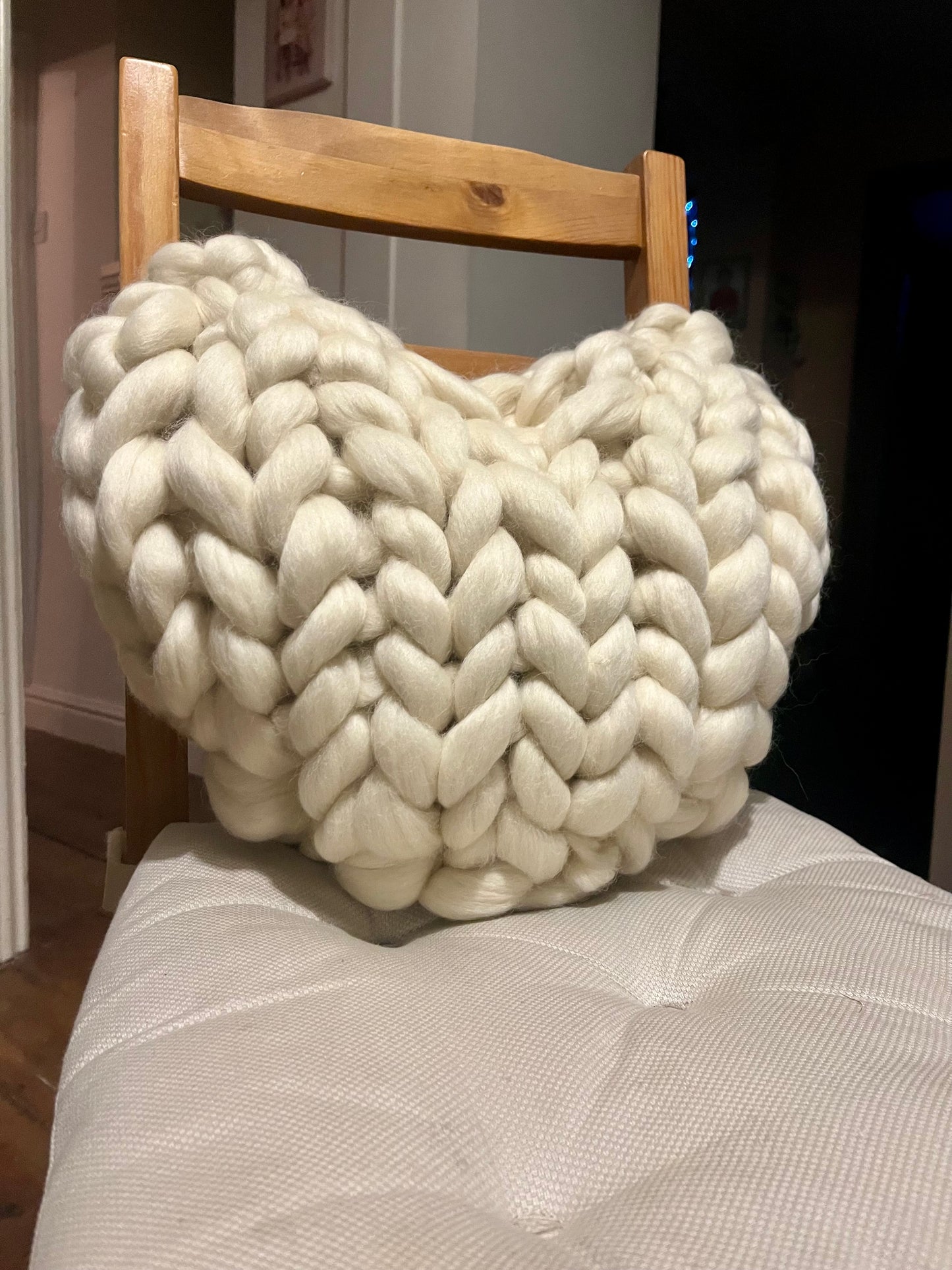 Chunky knit heart cushion