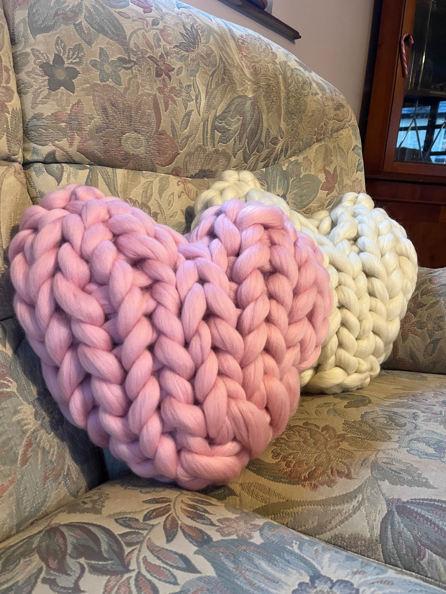 Chunky knit heart cushion